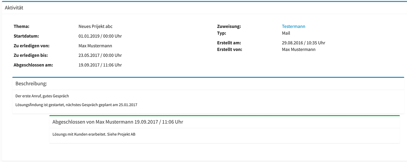 Aktivitäten in CRQM Aktivitäten