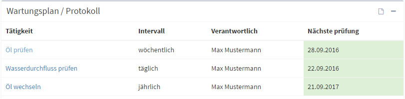 Wartungsplan-Protokoll Wartungsplan-Protokoll